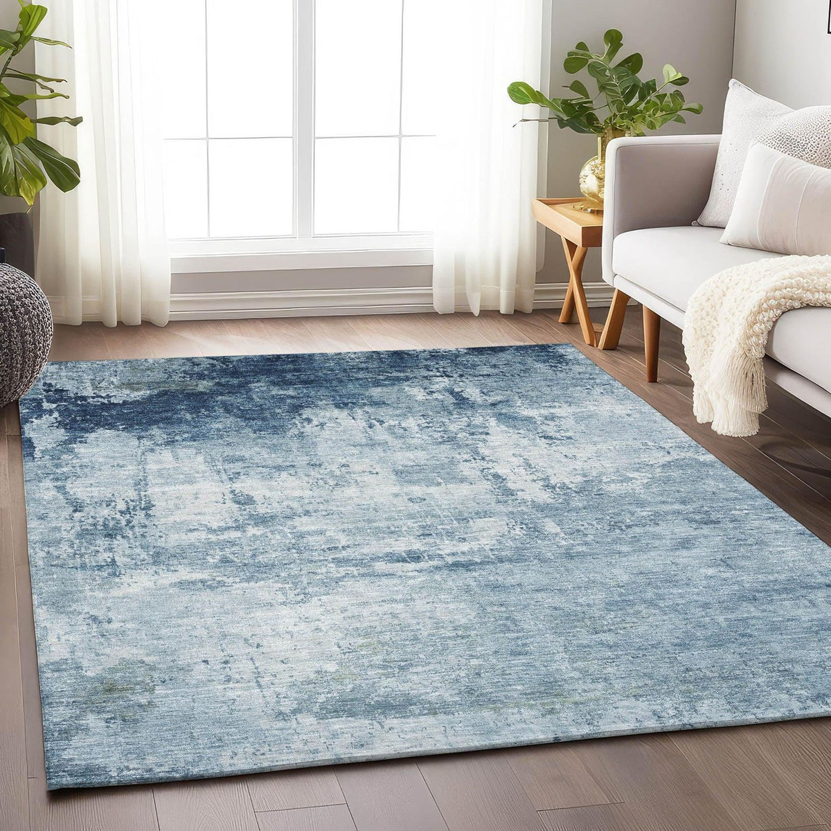 Kaelira Blue Washable Indoor-Outdoor Rug -- blue