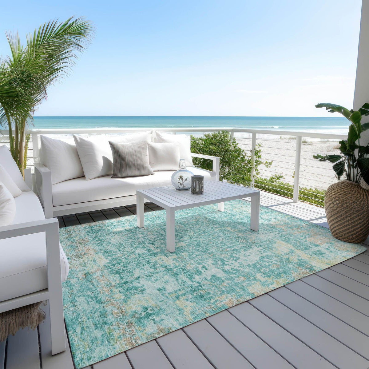 Jaelara Teal Washable Indoor-Outdoor Rug -- teal