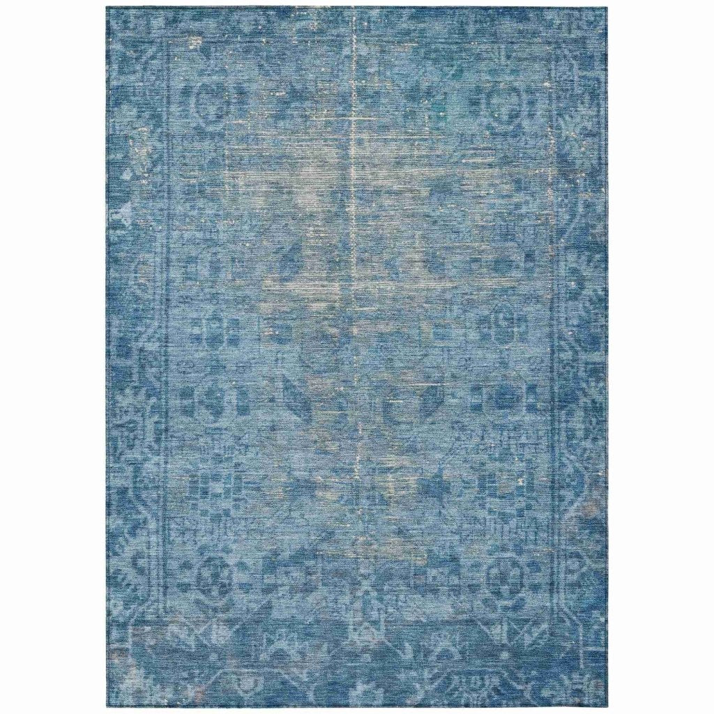 LOOMLAN Rugs Delaura Blue Washable Indoor-Outdoor Rug