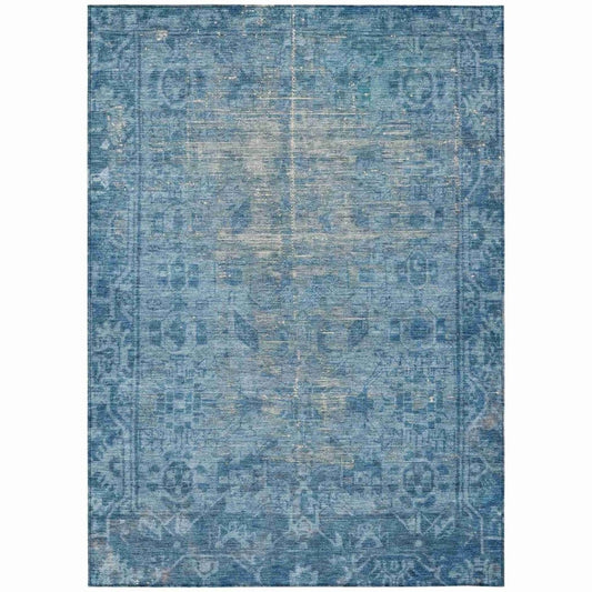 LOOMLAN Rugs Delaura Blue Washable Indoor-Outdoor Rug