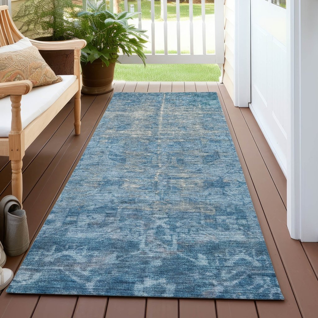 LOOMLAN Rugs Delaura Blue Washable Indoor-Outdoor Rug