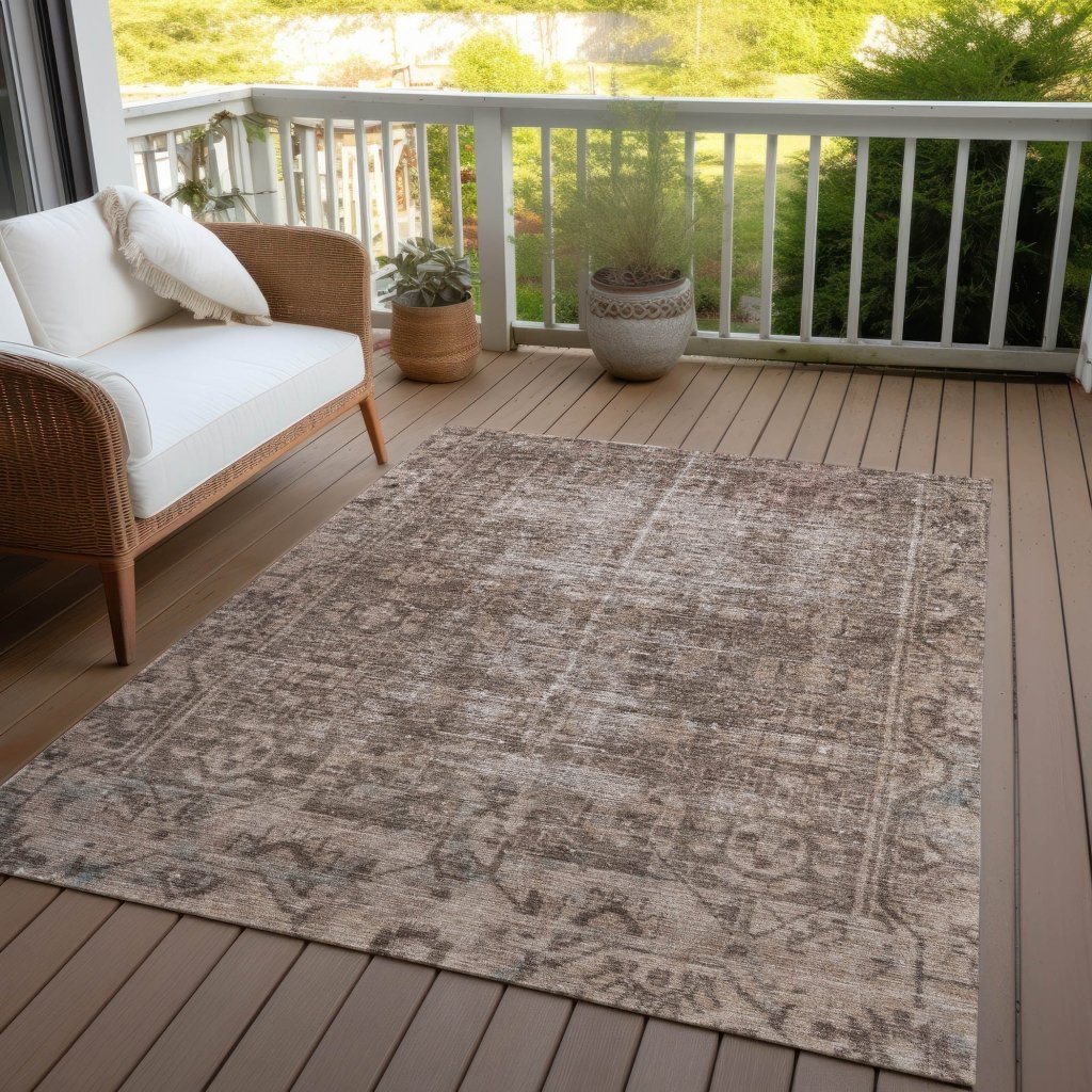 LOOMLAN Rugs Delaura Brown Washable Indoor-Outdoor Rug