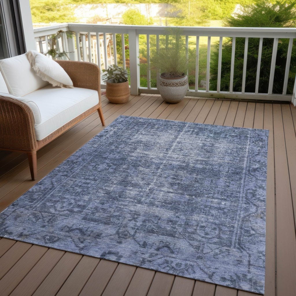 LOOMLAN Rugs Delaura Navy Washable Indoor-Outdoor Rug