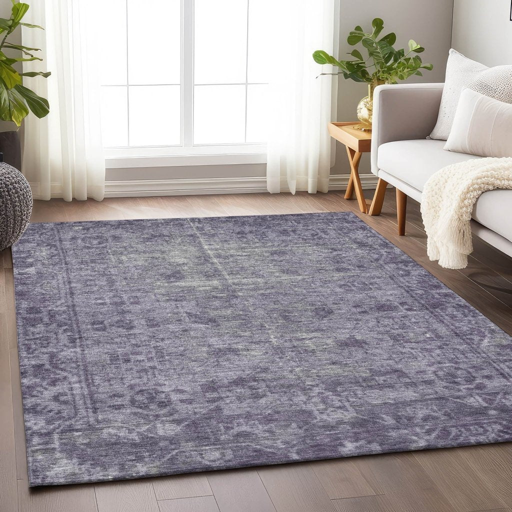 LOOMLAN Rugs Delaura Purple Washable Indoor-Outdoor Rug