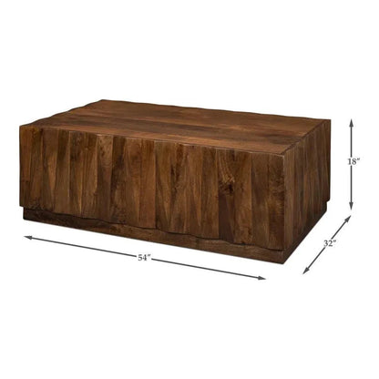 Sarreid Denali Rectangle Cocktail Coffee Table Block Solid Wood