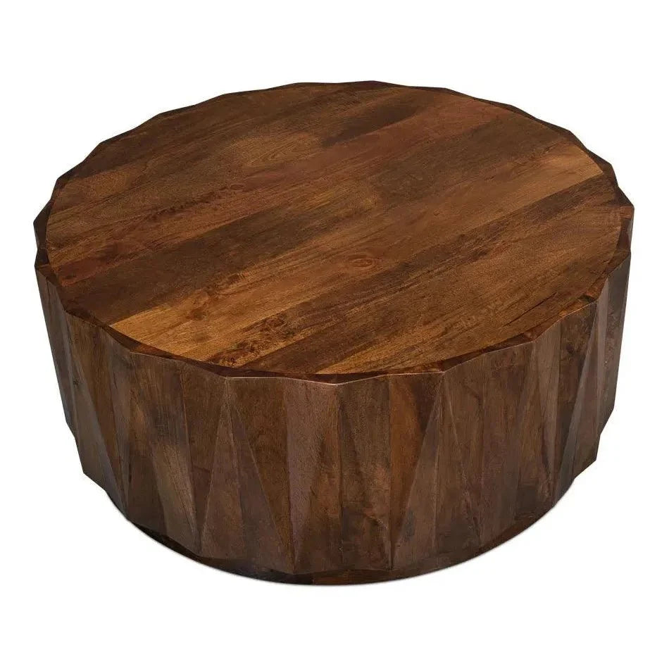 Sarreid Denali Round Cocktail Coffee Table Block Solid Wood