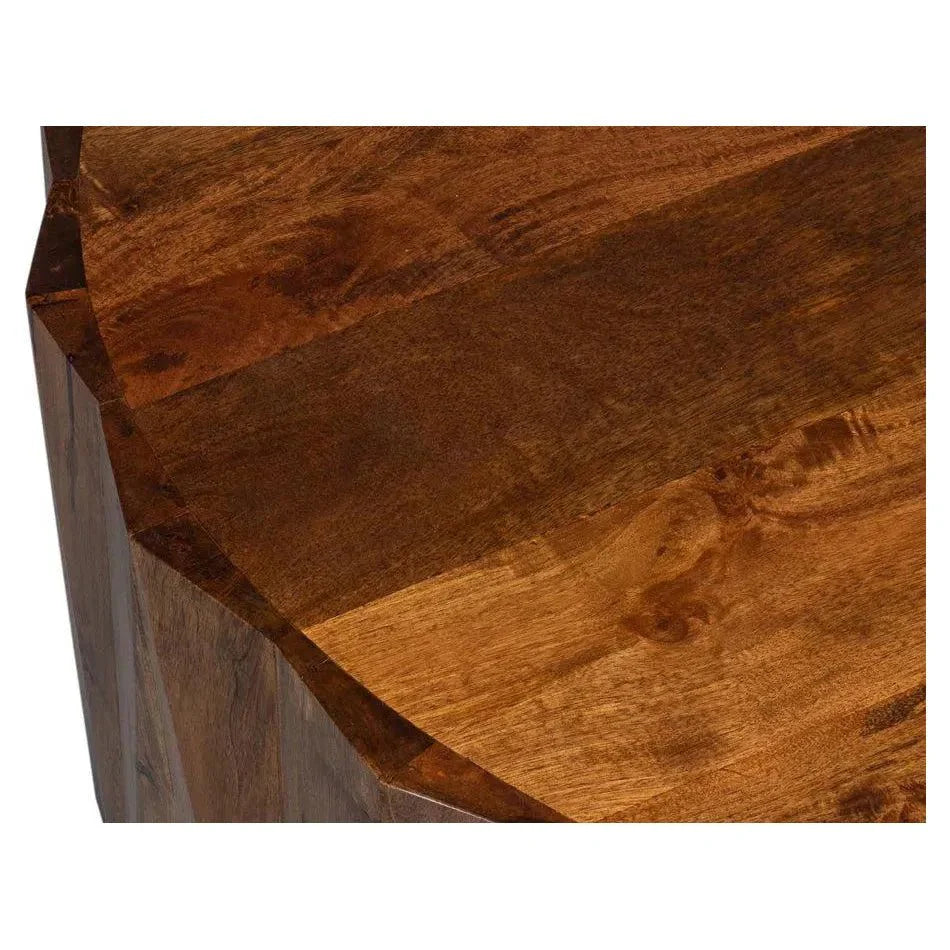 Sarreid Denali Round Cocktail Coffee Table Block Solid Wood