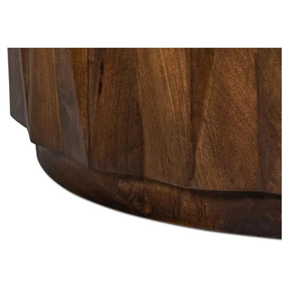 Sarreid Denali Round Cocktail Coffee Table Block Solid Wood