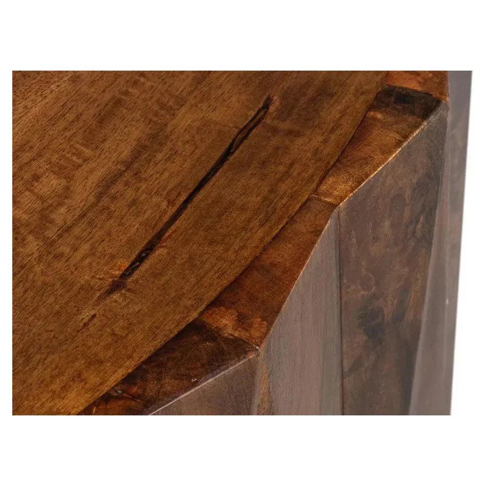 Sarreid Denali Round Cocktail Coffee Table Block Solid Wood