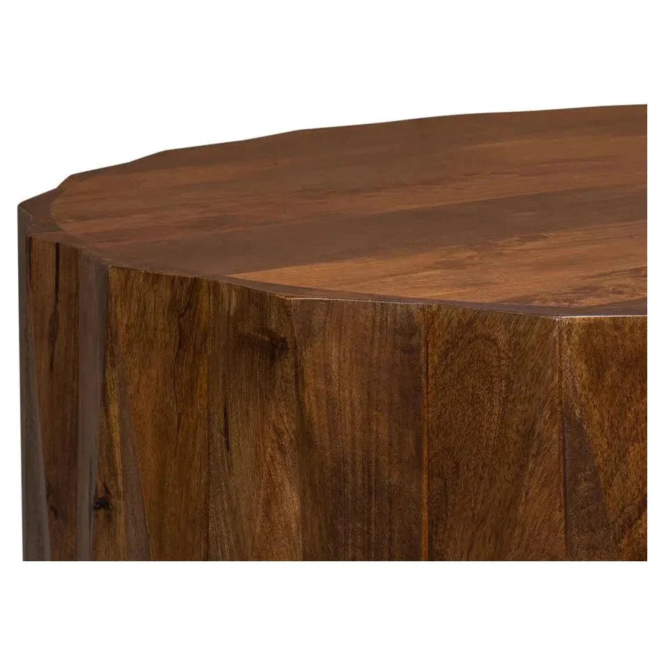 Sarreid Denali Round Cocktail Coffee Table Block Solid Wood