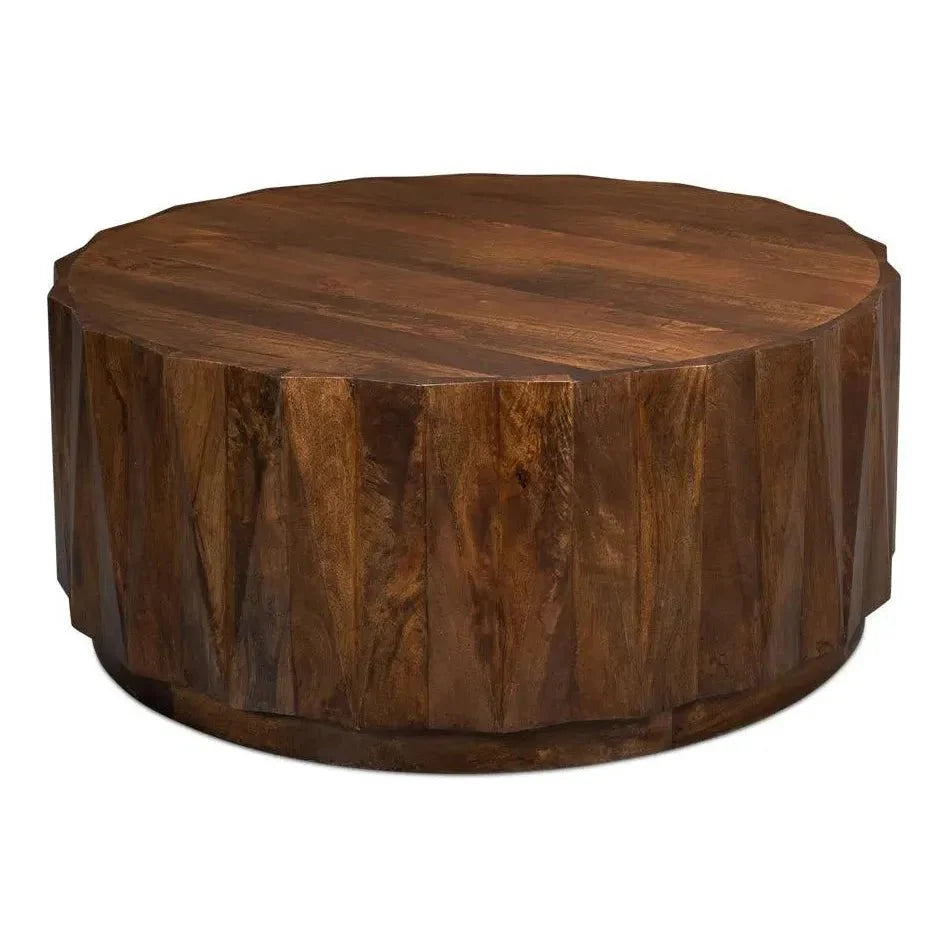 Sarreid Denali Round Cocktail Coffee Table Block Solid Wood