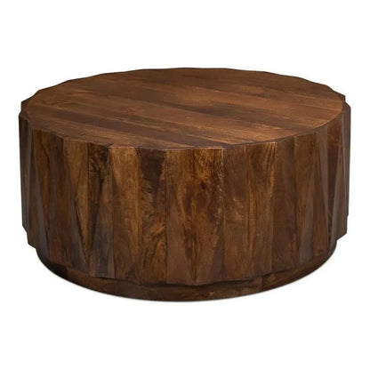 Sarreid Denali Round Cocktail Coffee Table Block Solid Wood