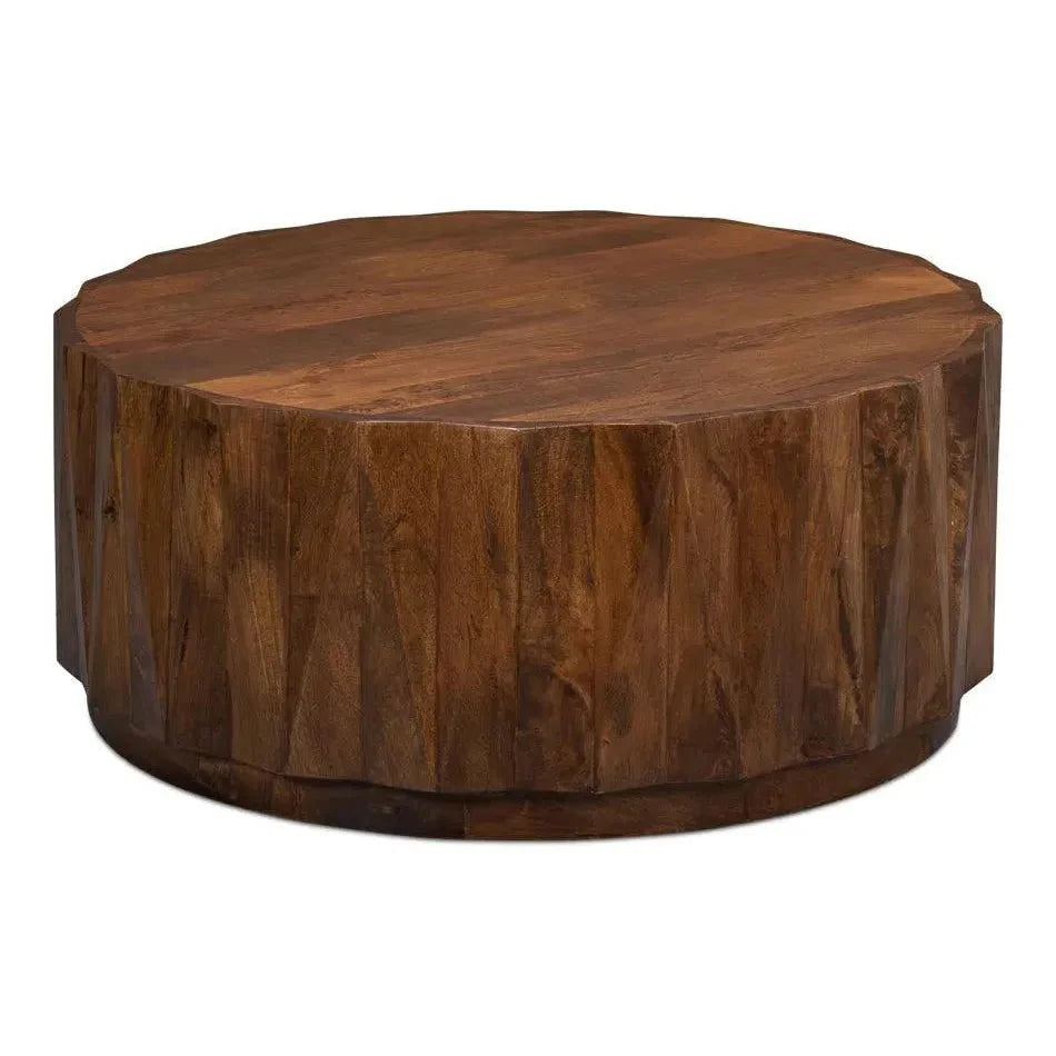 Sarreid Denali Round Cocktail Coffee Table Block Solid Wood