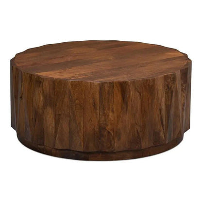Sarreid Denali Round Cocktail Coffee Table Block Solid Wood