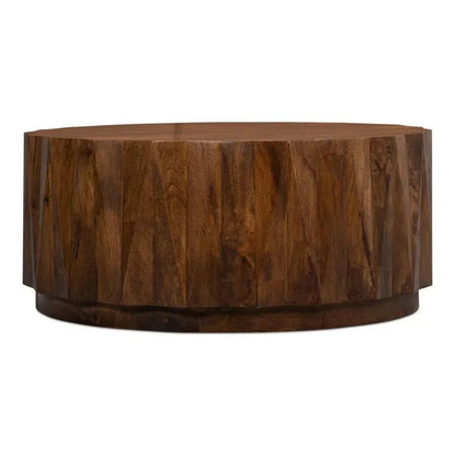 Sarreid Denali Round Cocktail Coffee Table Block Solid Wood