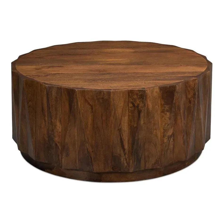 Sarreid Denali Round Cocktail Coffee Table Block Solid Wood