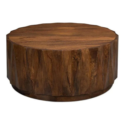 Sarreid Denali Round Cocktail Coffee Table Block Solid Wood