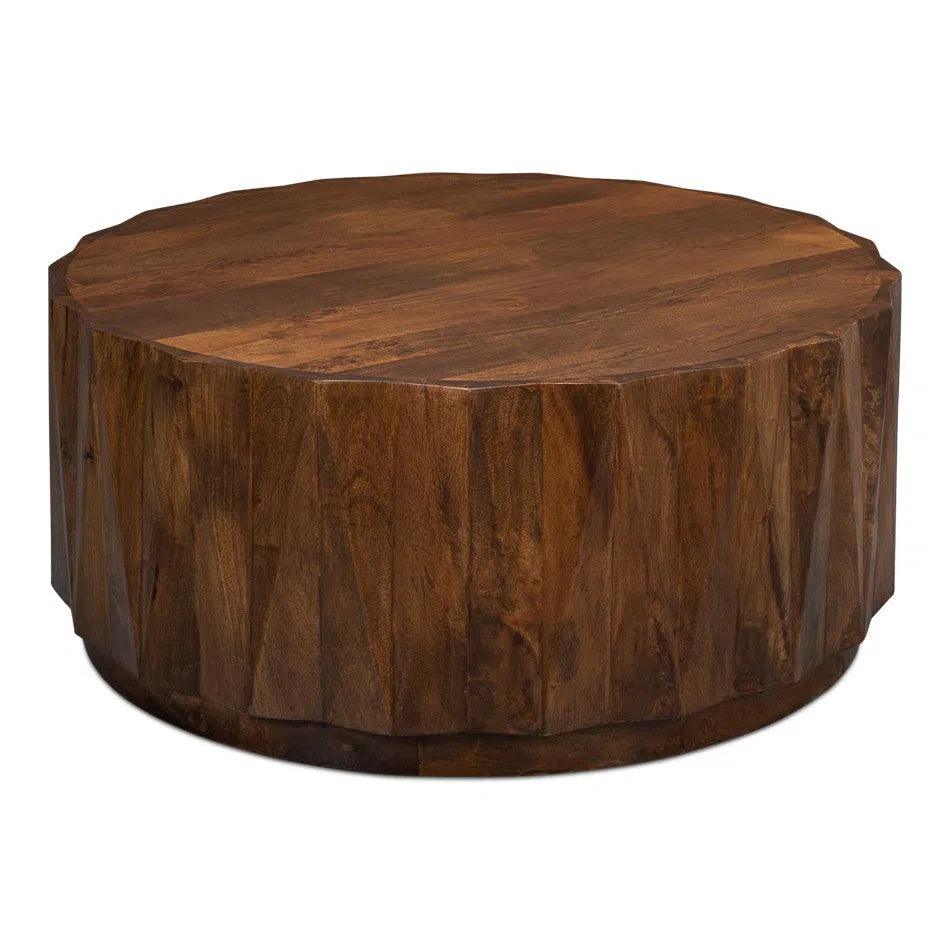 Sarreid Denali Round Cocktail Coffee Table Block Solid Wood