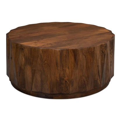 Sarreid Denali Round Cocktail Coffee Table Block Solid Wood