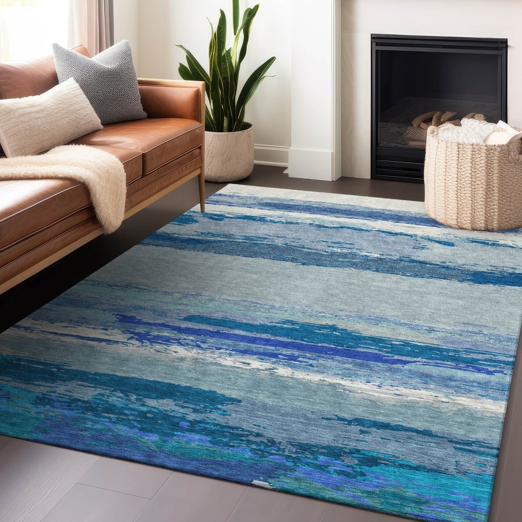 LOOMLAN Rugs Dervika Blue Washable Indoor-Outdoor Rug