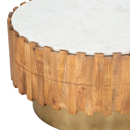 Bombay Natural Wood and Marble Round Coffee Table