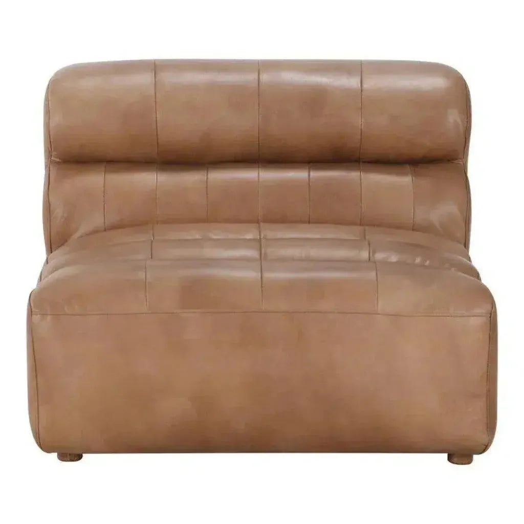 Brown Tan Leather Modular Slipper Chair -- view 6