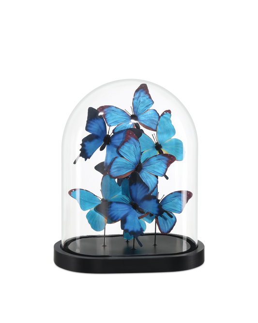 13 in. Rue de Bac Wood and Glass Blue Butterflies Sculpture
