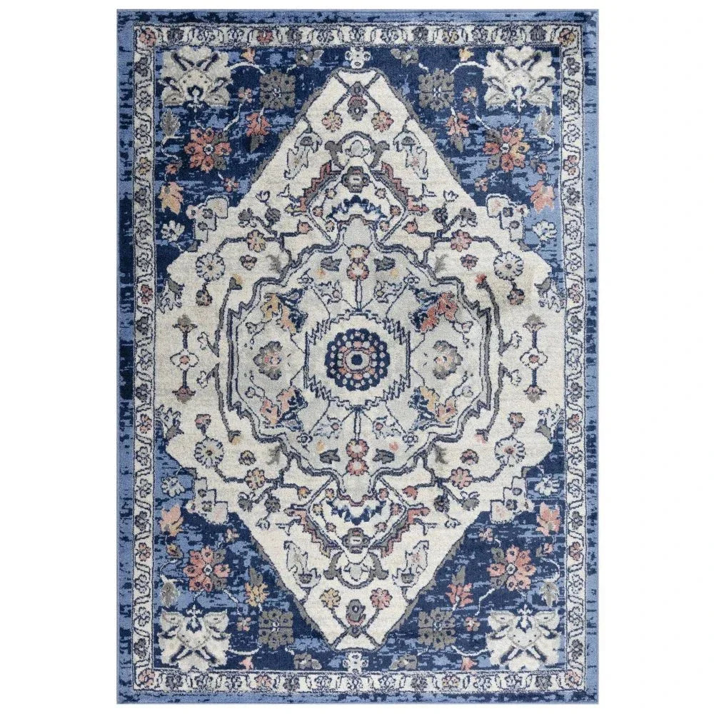 Danz Medallion Blue Kitchen Hallway Runner Rug