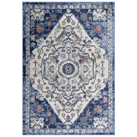 Danz Medallion Blue Kitchen Hallway Runner Rug