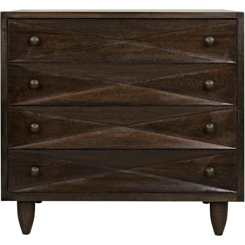 Noir Diamond Four Drawers Walnut Chest