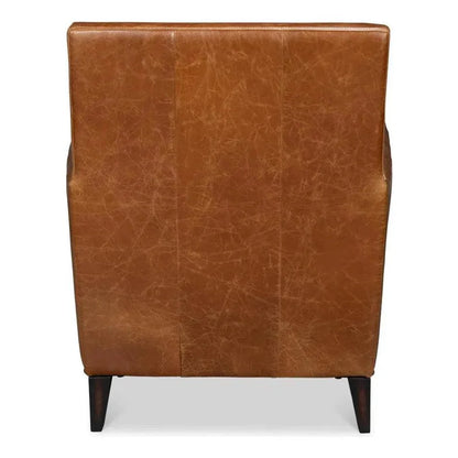 Dimity Distilled Leather & Wood Brown Arm Chair - LOOMLAN - Sarreid - Club Chairs