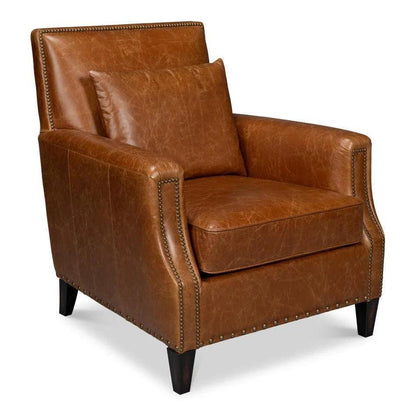 Dimity Distilled Leather & Wood Brown Arm Chair - LOOMLAN - Sarreid - Club Chairs