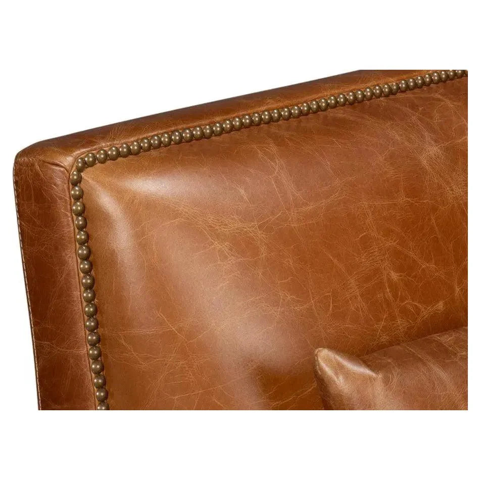 Dimity Distilled Leather & Wood Brown Arm Chair - LOOMLAN - Sarreid - Club Chairs