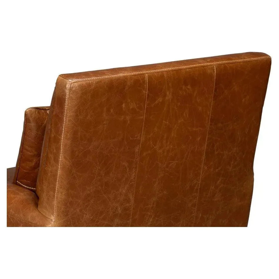 Dimity Distilled Leather & Wood Brown Arm Chair - LOOMLAN - Sarreid - Club Chairs