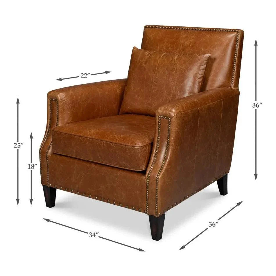 Dimity Distilled Leather & Wood Brown Arm Chair - LOOMLAN - Sarreid - Club Chairs