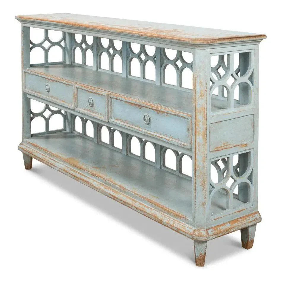 Distressed Blue Console Table With Drawers - LOOMLAN - Sarreid - Console Tables