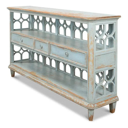 Distressed Blue Console Table With Drawers - LOOMLAN - Sarreid - Console Tables