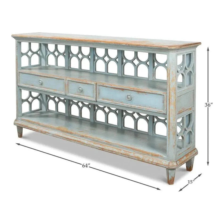 Distressed Blue Console Table With Drawers - LOOMLAN - Sarreid - Console Tables