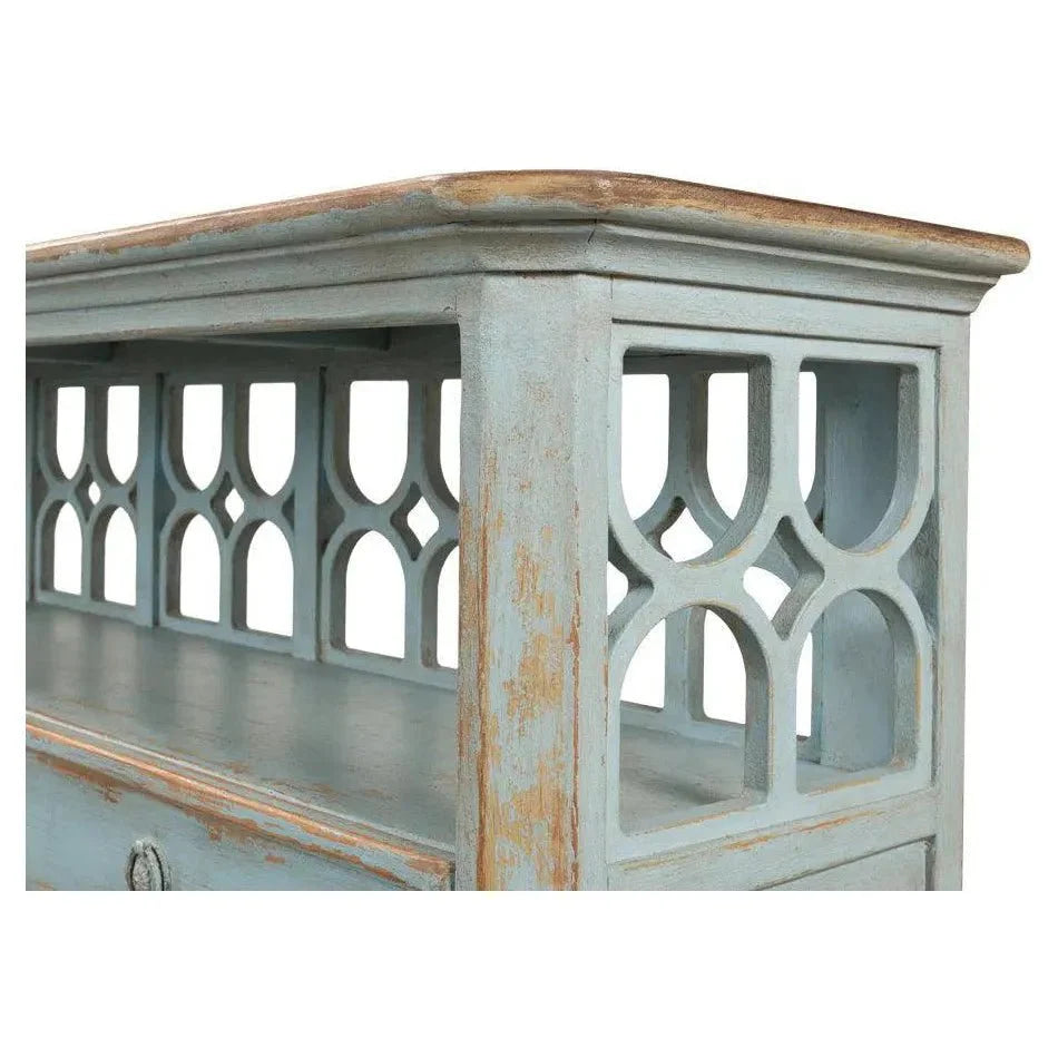 Distressed Blue Console Table With Drawers - LOOMLAN - Sarreid - Console Tables