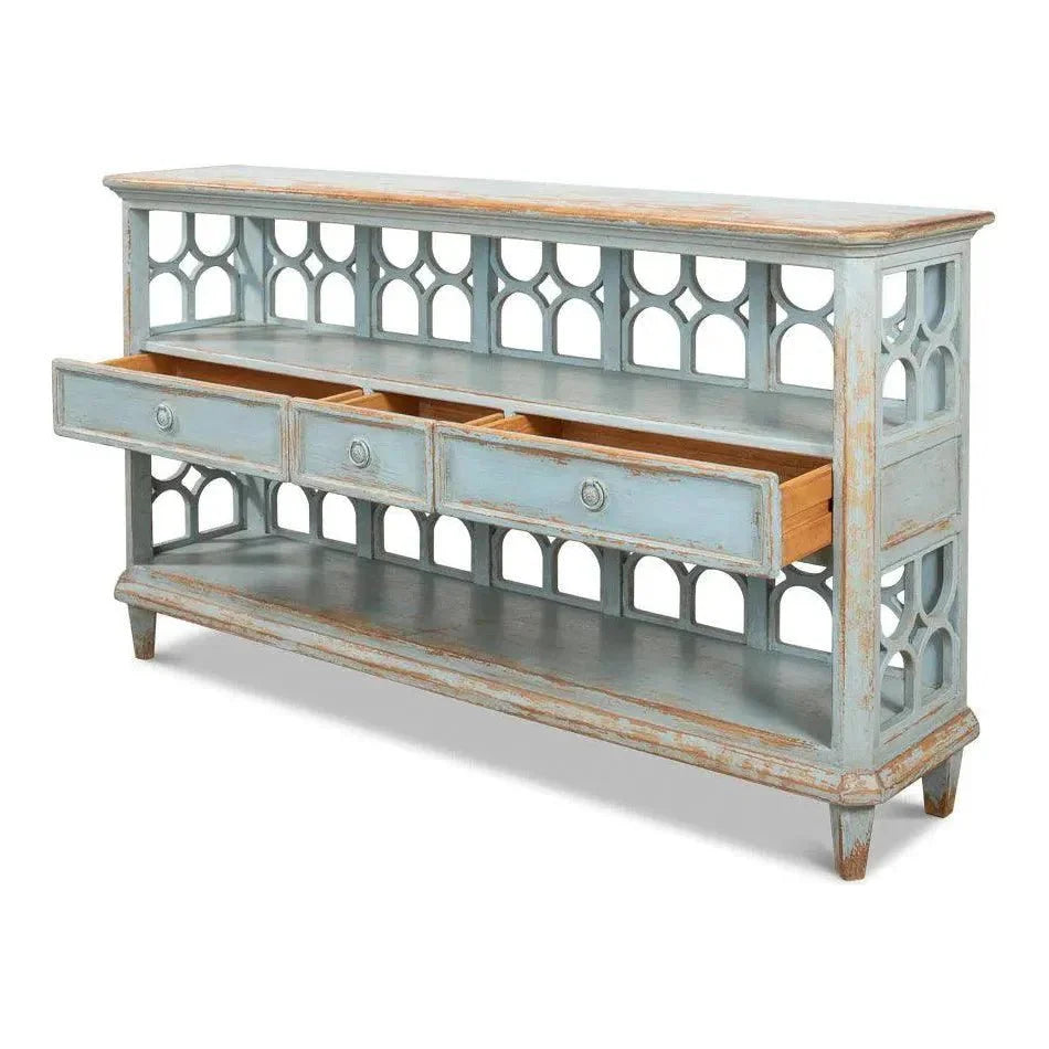 Distressed Blue Console Table With Drawers - LOOMLAN - Sarreid - Console Tables
