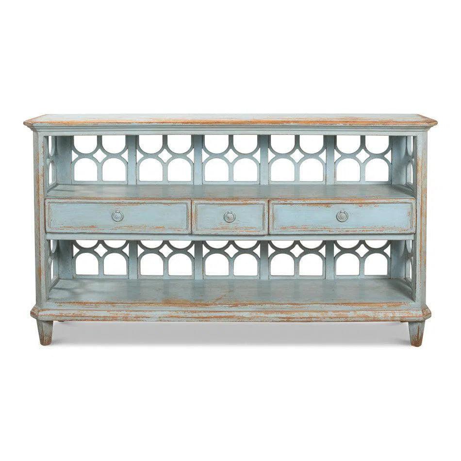 Distressed Blue Console Table With Drawers - LOOMLAN - Sarreid - Console Tables