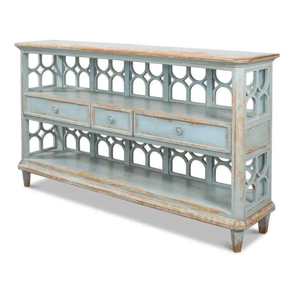 Distressed Blue Console Table With Drawers - LOOMLAN - Sarreid - Console Tables