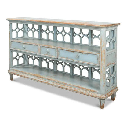 Distressed Blue Console Table With Drawers - LOOMLAN - Sarreid - Console Tables