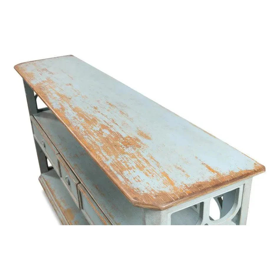 Distressed Blue Console Table With Drawers - LOOMLAN - Sarreid - Console Tables