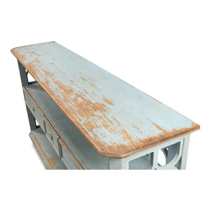 Distressed Blue Console Table With Drawers - LOOMLAN - Sarreid - Console Tables