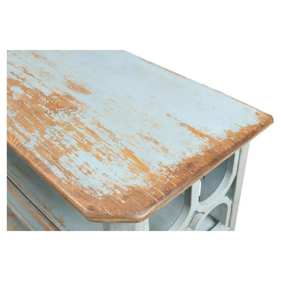 Distressed Blue Console Table With Drawers - LOOMLAN - Sarreid - Console Tables