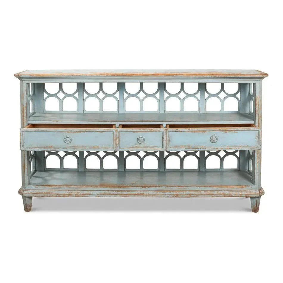 Distressed Blue Console Table With Drawers - LOOMLAN - Sarreid - Console Tables
