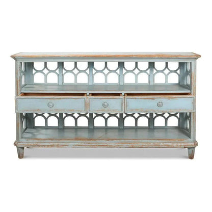 Distressed Blue Console Table With Drawers - LOOMLAN - Sarreid - Console Tables