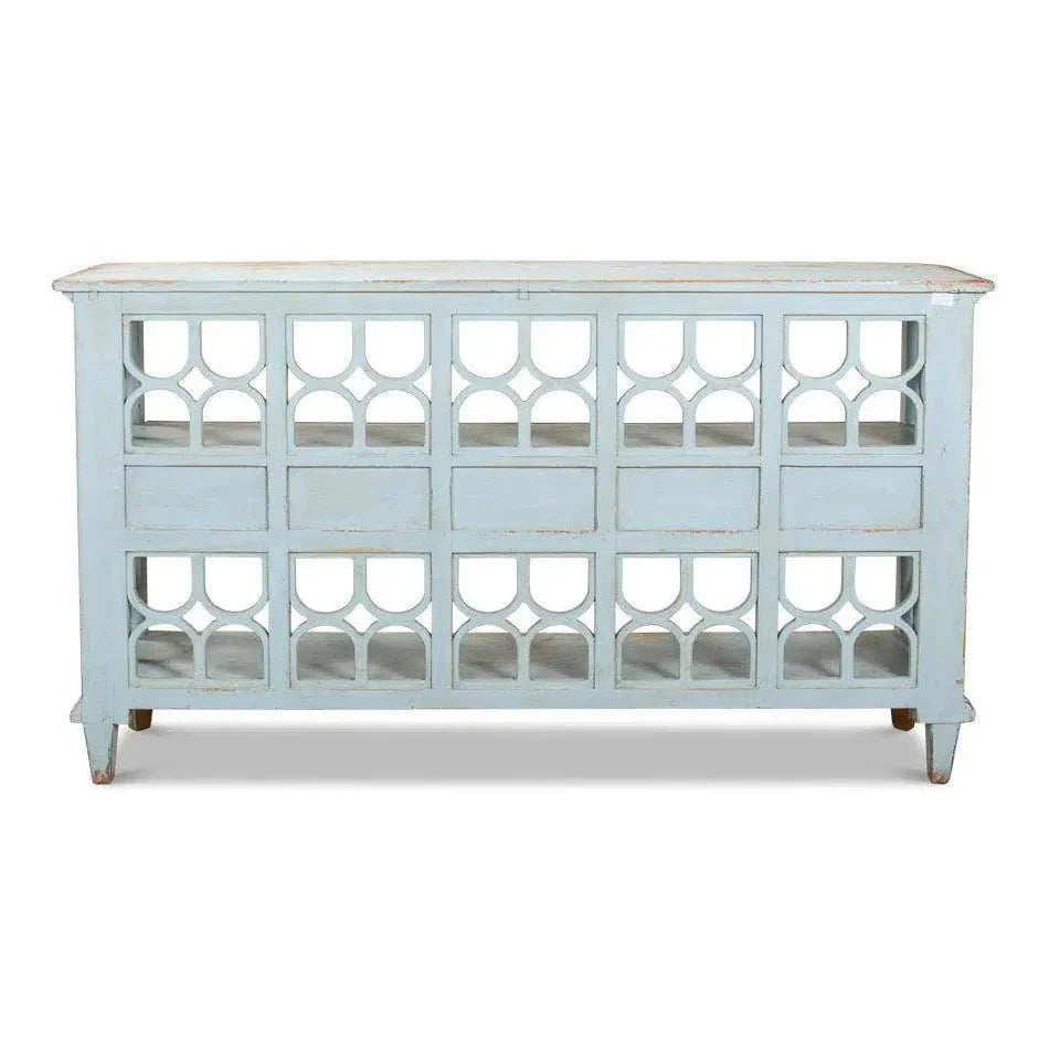 Distressed Blue Console Table With Drawers - LOOMLAN - Sarreid - Console Tables