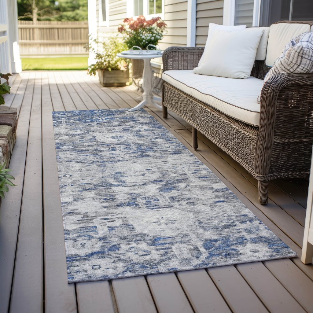LOOMLAN Rugs Dorana Blue Washable Indoor-Outdoor Rug